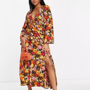 ASOS DESIGN tie front midi dress in floral print